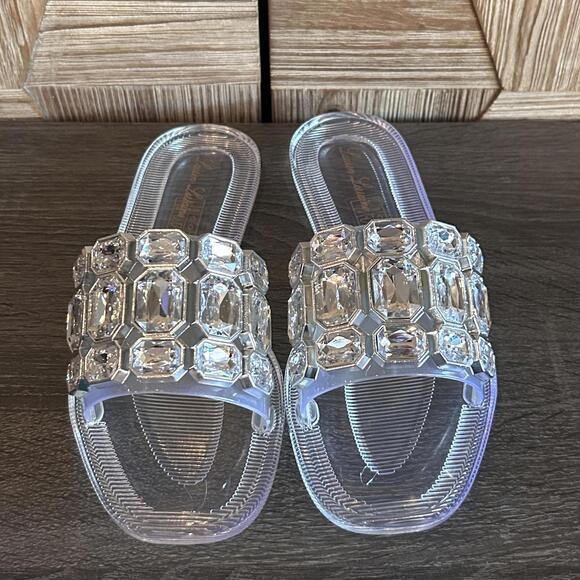 NWT Lauren Lorraine Womens Jade Clear Rhinestone Slides Sandals Size 8.5 - Picture 2 of 4